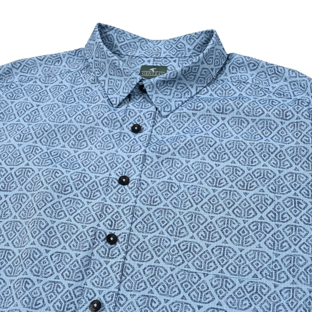GenTeal Shirt Mens XL Blue Geometric Print Short Sleeve Button Front Casual